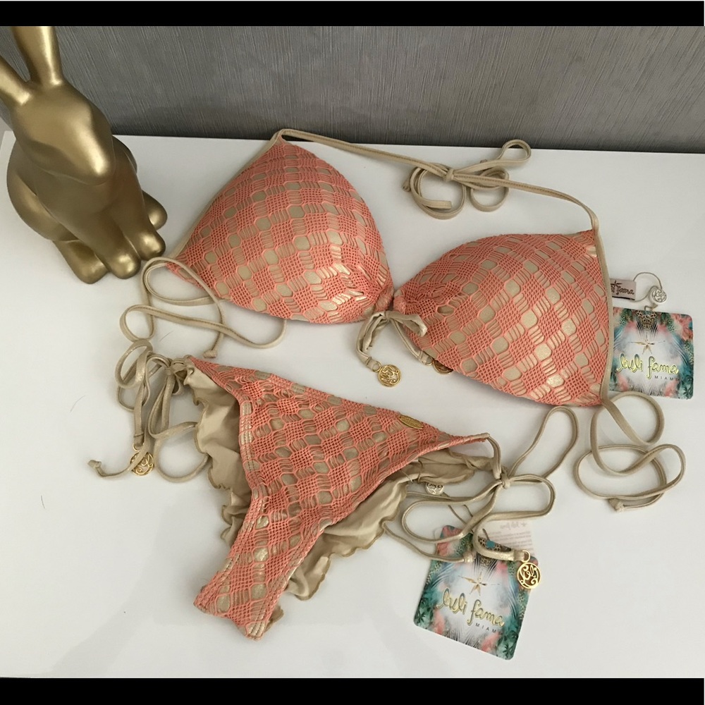 Luli Fama- NWT Beachy Coral & Gold bikini